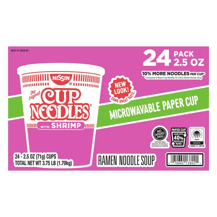 Nissin Cup Noodles, Shrimp, 2.5 oz, 24-count