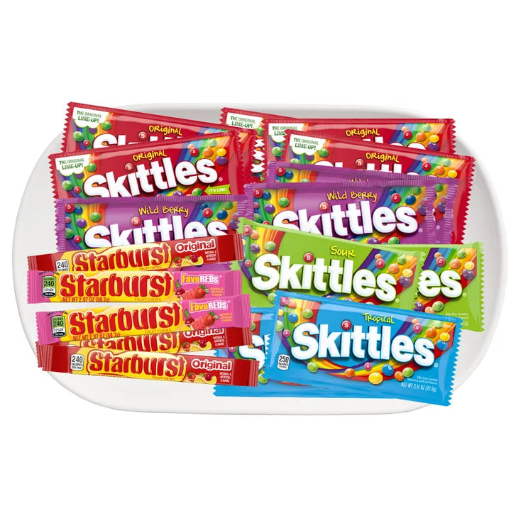 Skittles and Starburst Chewy Candy, Variety Pack, Full Size, 30-count