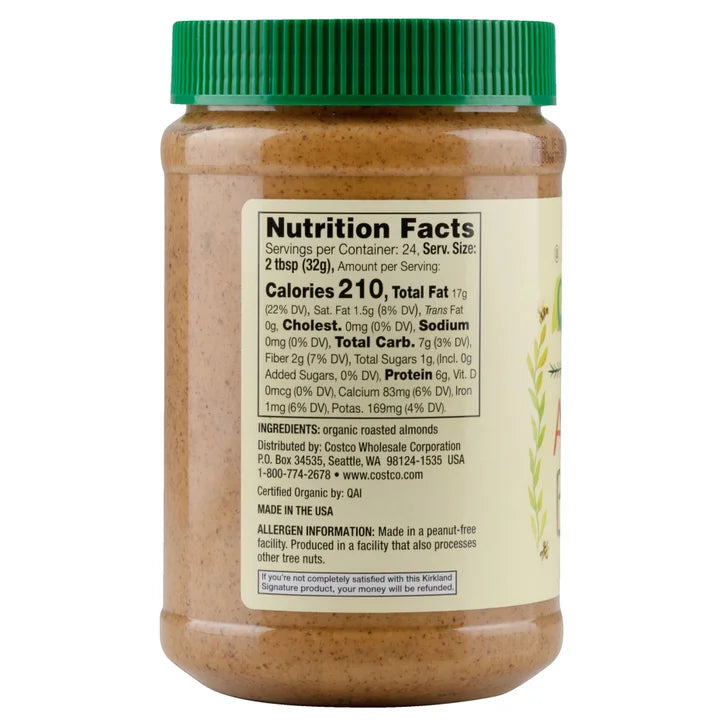 Kirkland Signature Organic Almond Butter, Creamy, 27 oz