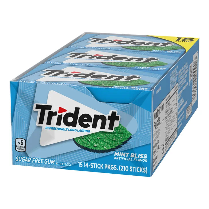 Trident Sugar Free Gum, Mint Bliss, 14 Pieces, 15-count