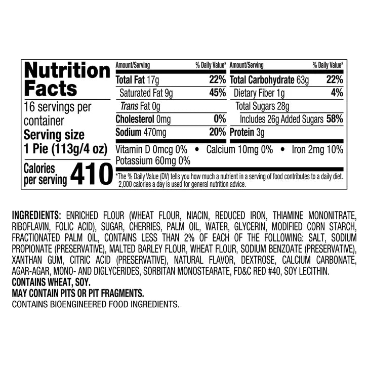 JJ's Bakery, Lightly Glazed Cherry Pie, 4 oz, 16-Count