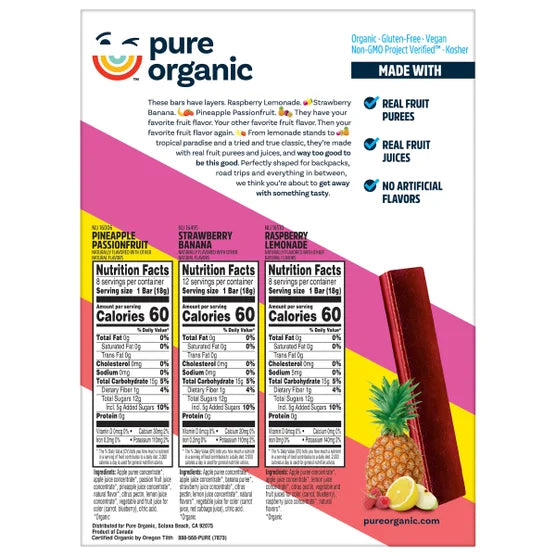 Pure Organic Layered Fruit Bars, Variety Pack, 0.63 oz, 28-count