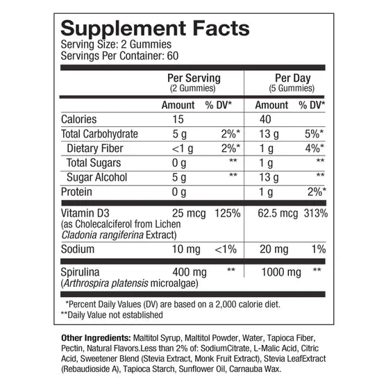 Hawaiian Spirulina Gummy + Vitamin D3 200 mg, 120 Gummies
