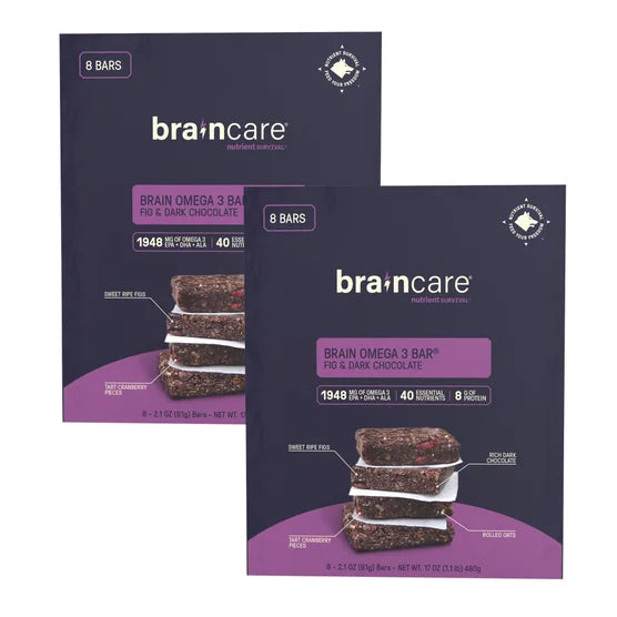 BrainCare Brain Omega 3 Bar, Fig & Dark Chocolate, 2.1 oz, 16-count