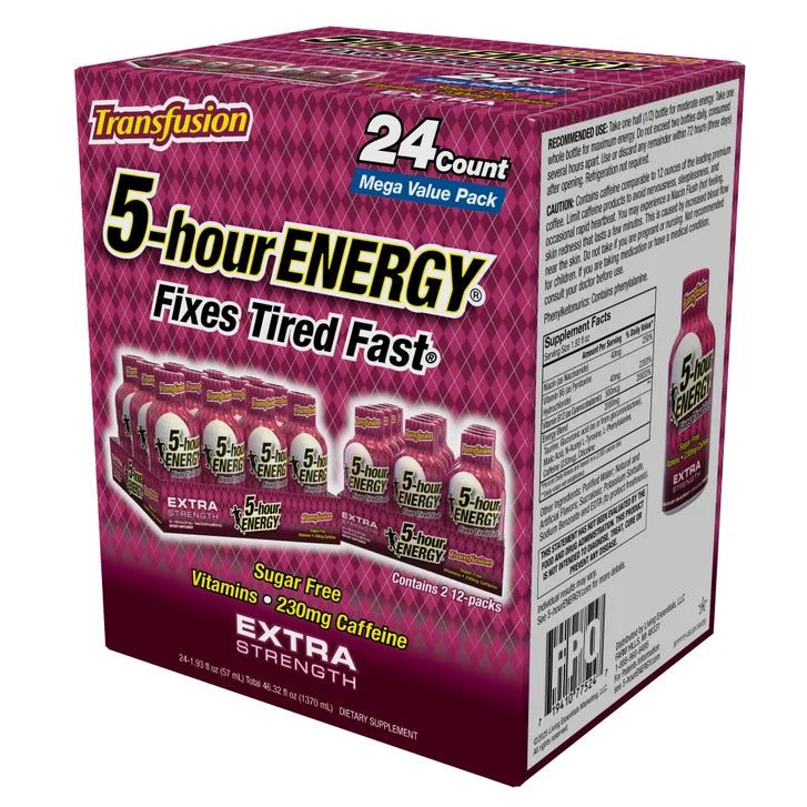 5-hour Energy Shot, XS Transfusion Extra Strength, Ginger Lime Flavor, 1.93 fl. oz, 24-count
