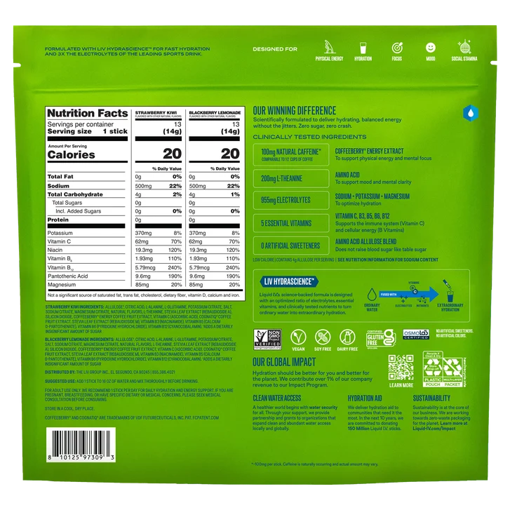 Liquid I.V. Energy Multiplier, 26 Individual Serving Stick Packs in Resealable Pouch, Sugar Free, Variety Pack