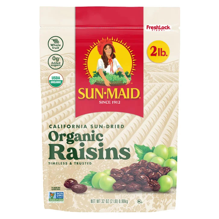 Sun-Maid Organic California Sun-Dried Raisins, 2 lbs, 2-count