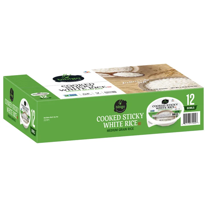 Bibigo, Cooked Sticky White Rice Bowls, Medium Grain, 7.4 oz, 12-Count