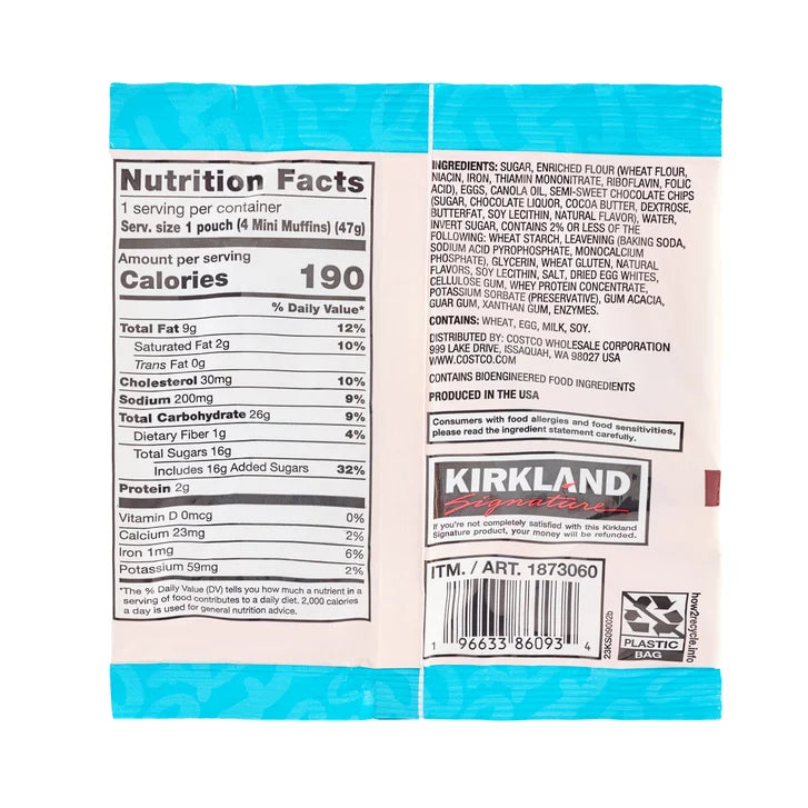 Kirkland Signature Mini Muffin Bites, Chocolate Chip, 1.65 oz, 20-count