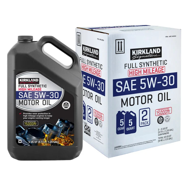 Kirkland Signature 5W-30 High Mileage Full Synthetic Motor Oil, 5-Quart 2-pack