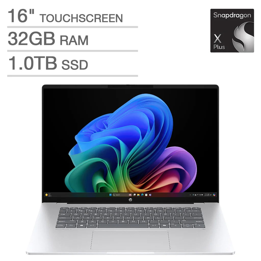 HP OmniBook 5 16" AI Laptop - Qualcomm Snapdragon X Plus - Copilot+ PC - 2K (1920x1200) OLED Touchscreen - 32GB Memory - 1TB SSD - Windows 11 Home