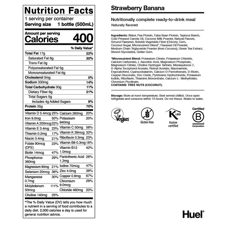 Huel Black Edition High-Protein Strawberry Banana Meal Replacement Drink, 16.9 fl oz, 12-pack