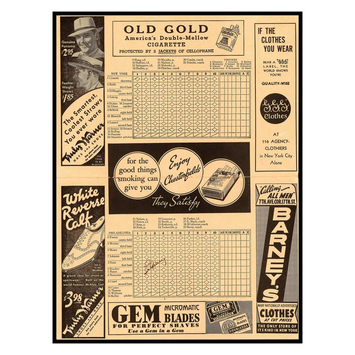 Lou Gehrig Autographed 1937 New York Yankees Scorecard - PSA/DNA Authenticated