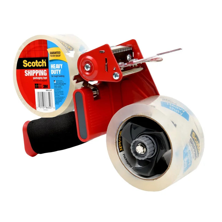 Scotch Heavy Duty Shipping Packaging Tape with Tape Gun Dispenser, 2 Rolls of Tape Included