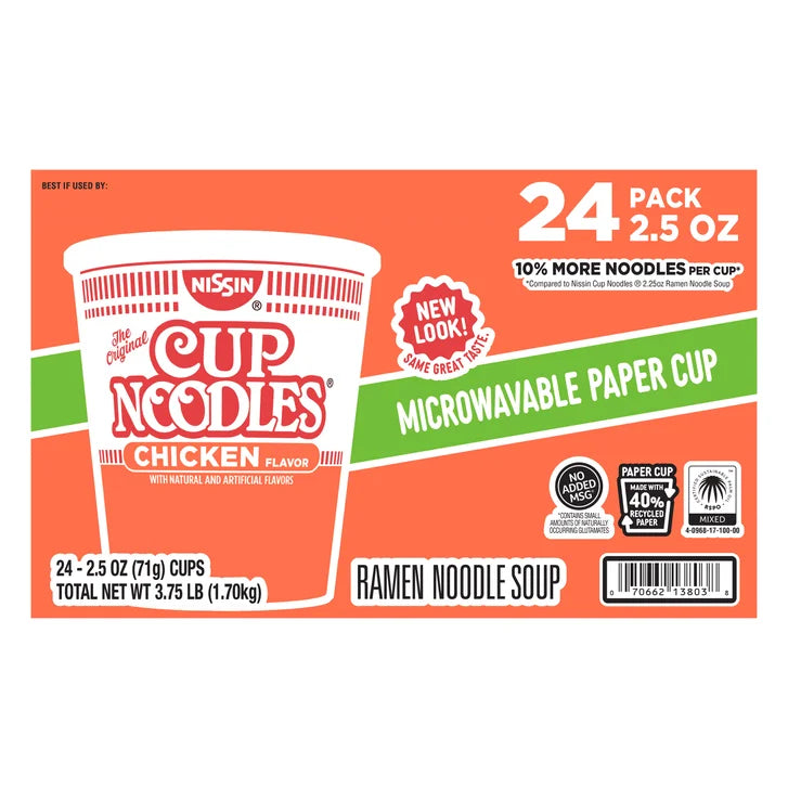 Nissin Cup Noodles, Chicken, 2.5 oz, 24-count