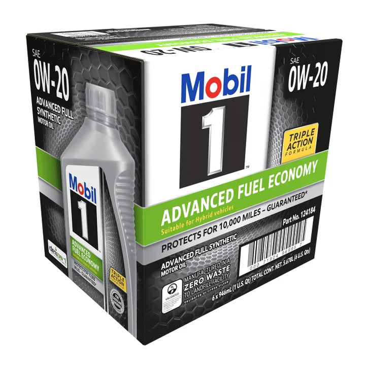 Mobil 1 Advanced Fuel Economy Full Synthetic Motor Oil 0W-20, 1-Quart/6-pack