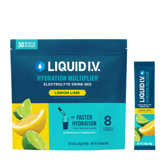 Liquid I.V. Hydration Multiplier, 30 Individual Serving Stick Packs in Resealable Pouch, Lemon Lime