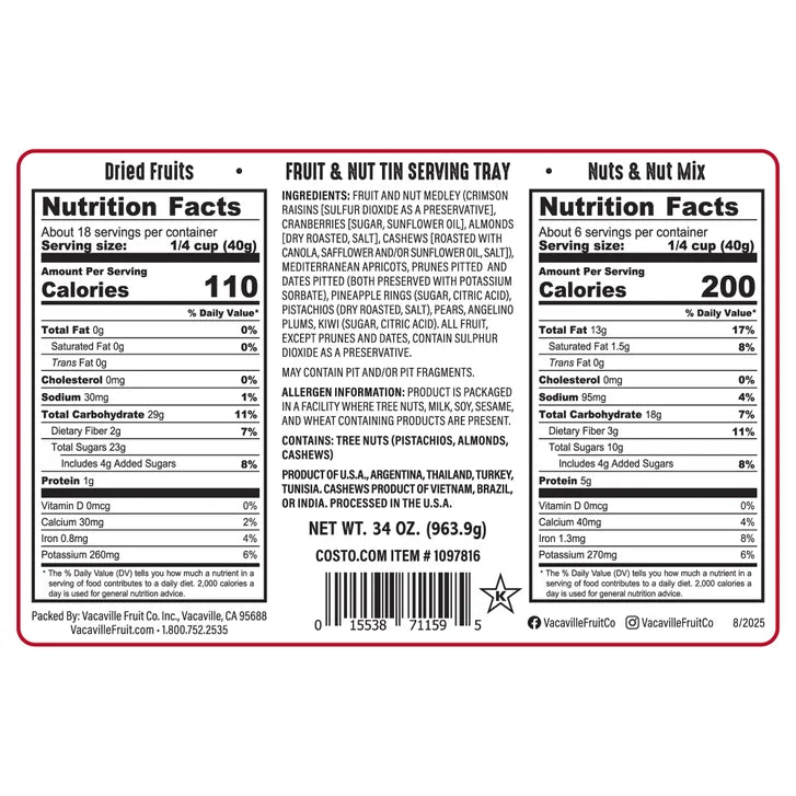 Vacaville Fruit Company, Dried Fruit & Nut Happy Holidays Tin Tray, 34 oz.