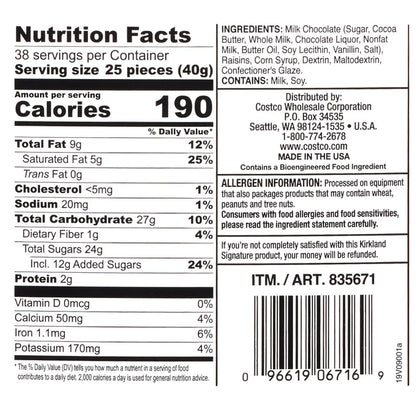 Kirkland Signature Raisins, Milk Chocolate, 3.4 lb