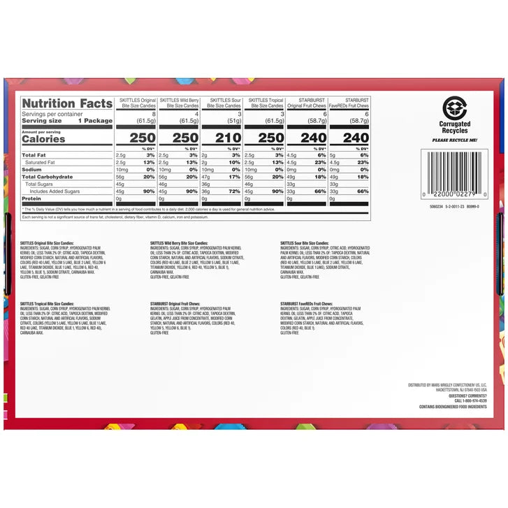 Skittles and Starburst Chewy Candy, Variety Pack, Full Size, 30-count