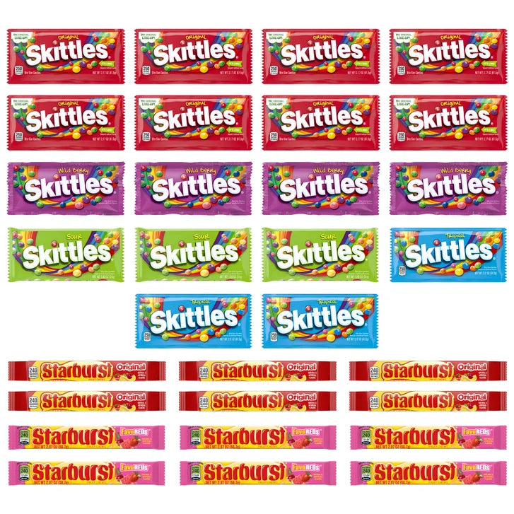 Skittles and Starburst Chewy Candy, Variety Pack, Full Size, 30-count