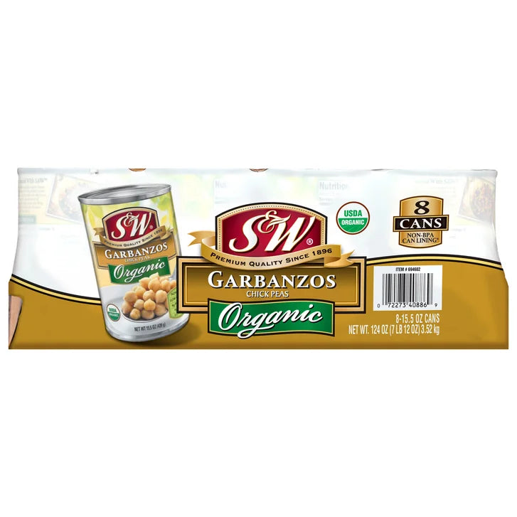 S&W, Organic Garbanzo Beans, 15.5 oz, 8-Count