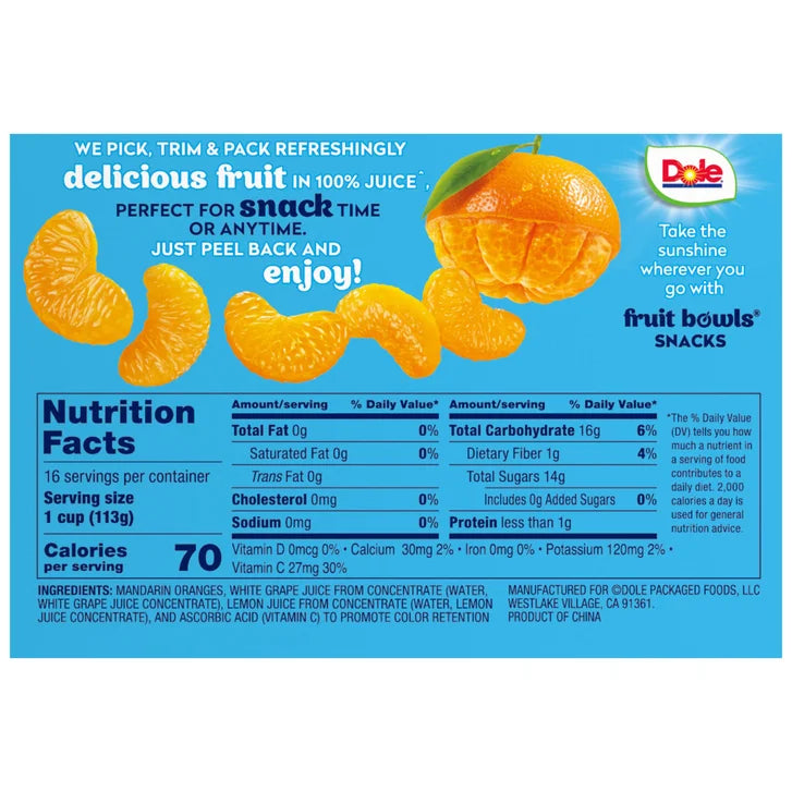 Dole, Mandarin Oranges Cup, 4 oz, 16-Count