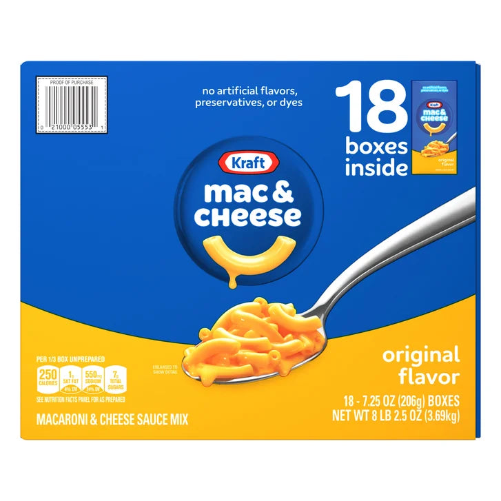 Kraft, Macaroni & Cheese Dinner, 7.25 oz, 18-Count