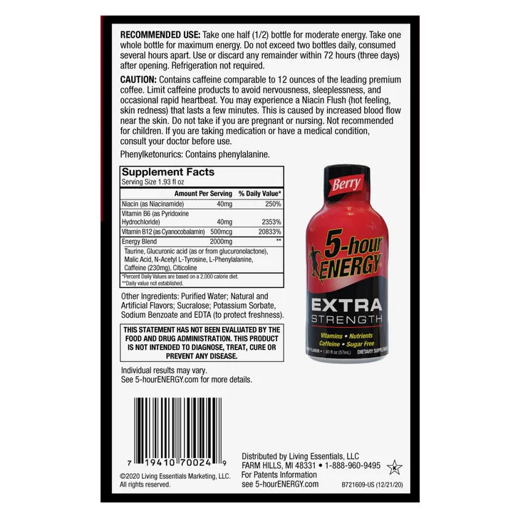 5-hour Energy Shot, Extra Strength, Berry, 1.93 fl.oz, 24-count