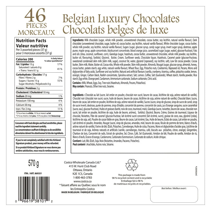Kirkland Signature Belgian Luxury Chocolates, 46-count, Assorted Colors