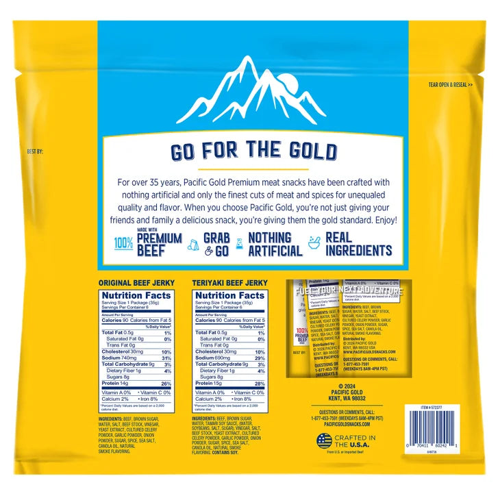 Pacific Gold Beef Jerky, Variety Pack, 15 oz, 12-count