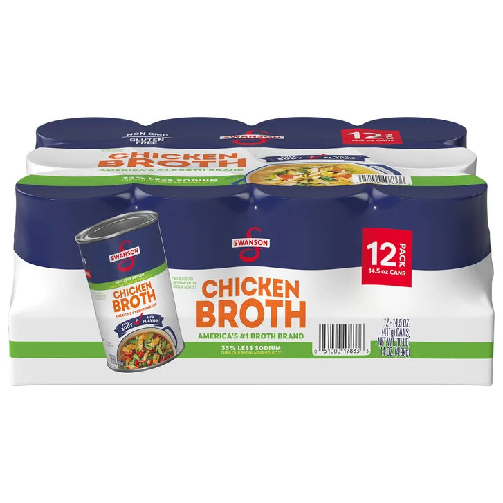 Swanson Chicken Broth 33% Less Sodium, 14.5 oz, 12-count