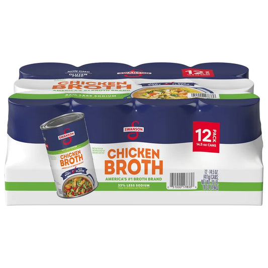 Swanson Chicken Broth 33% Less Sodium, 14.5 oz, 12-count