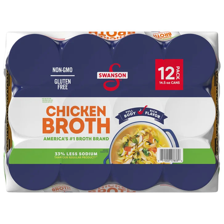 Swanson Chicken Broth 33% Less Sodium, 14.5 oz, 12-count