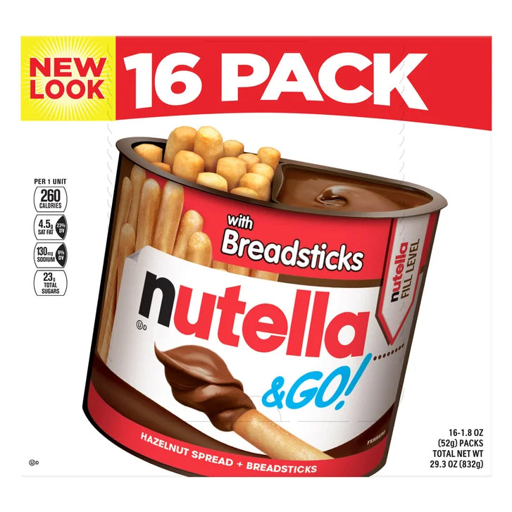 Nutella & GO! Hazelnut and Cocoa Spread With Breadsticks, 1.8 oz, 16 Pack