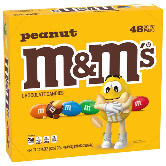 M&M's Chocolate Candy, Peanut, Full Size, 1.74 oz, 48-count
