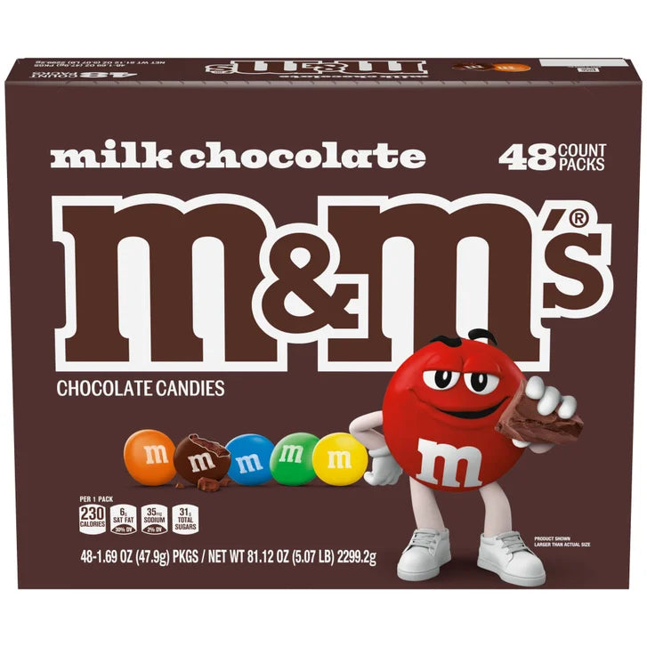 M&M's Milk Chocolate Candy, Full Size, 1.69 oz, 48-count