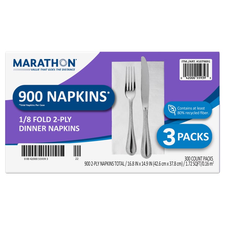 Marathon Dinner Napkin, 1/8 Fold, 2-Ply, 300-count, 3-pack