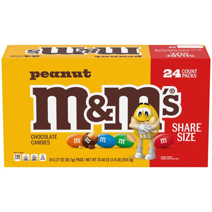 M&M's Chocolate Candy, Peanut, Share Size, 3.27 oz, 24-count