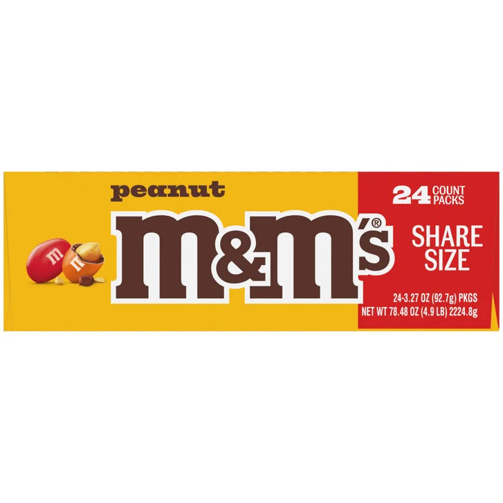 M&M's Chocolate Candy, Peanut, Share Size, 3.27 oz, 24-count