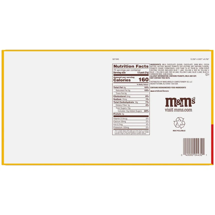 M&M's Chocolate Candy, Peanut, Share Size, 3.27 oz, 24-count