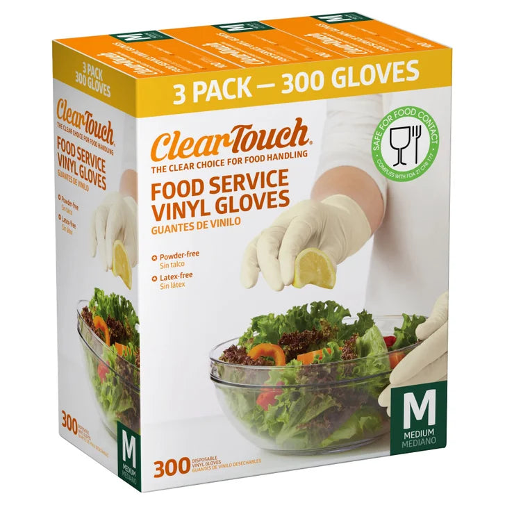 Medline Clear-Touch Vinyl Food Service Gloves, 100-count, 3-pack
