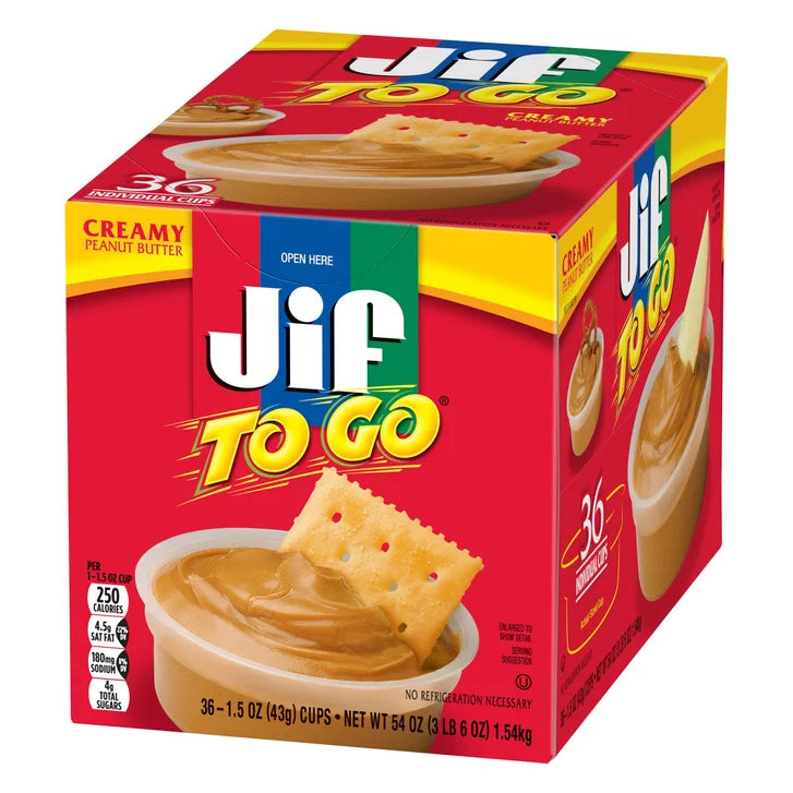 Jif To Go Peanut Butter Cups, Creamy, 1.5 oz, 36-count