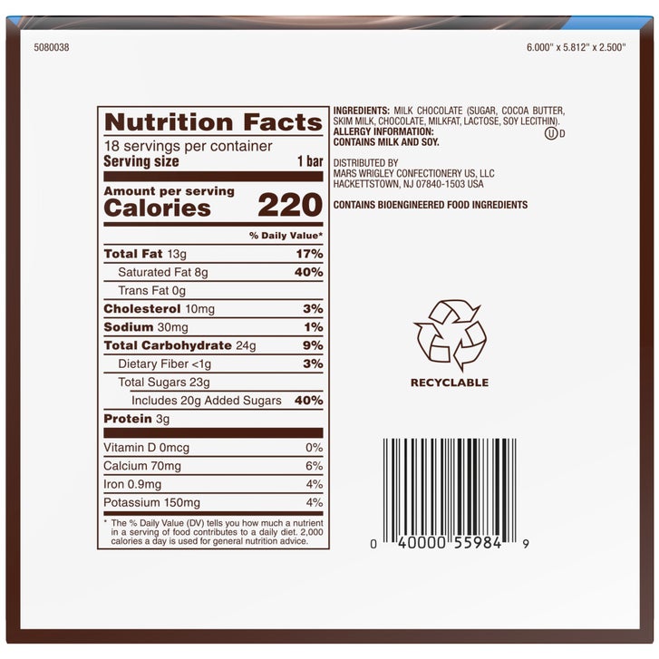 Dove Milk Chocolate Candy Bars, Full Size, 1.44 oz, 18-count