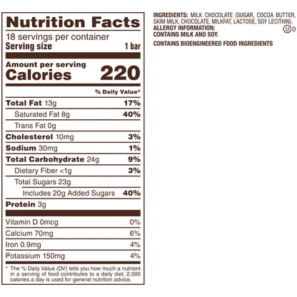 Dove Milk Chocolate Candy Bars, Full Size, 1.44 oz, 18-count