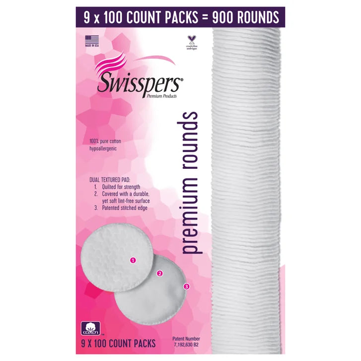 Swisspers Premium Hypoallergenic Cotton Rounds, 900-count