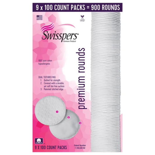 Swisspers Premium Hypoallergenic Cotton Rounds, 900-count