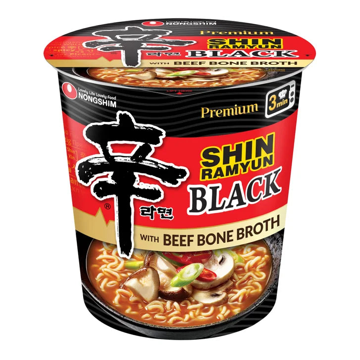 Nongshim, Shin Black Premium Noodle Soup Cups, Spicy, 3.5 oz, 8-Count