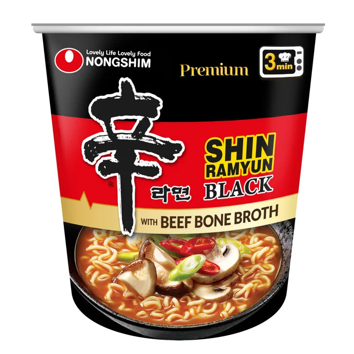 Nongshim, Shin Black Premium Noodle Soup Cups, Spicy, 3.5 oz, 8-Count