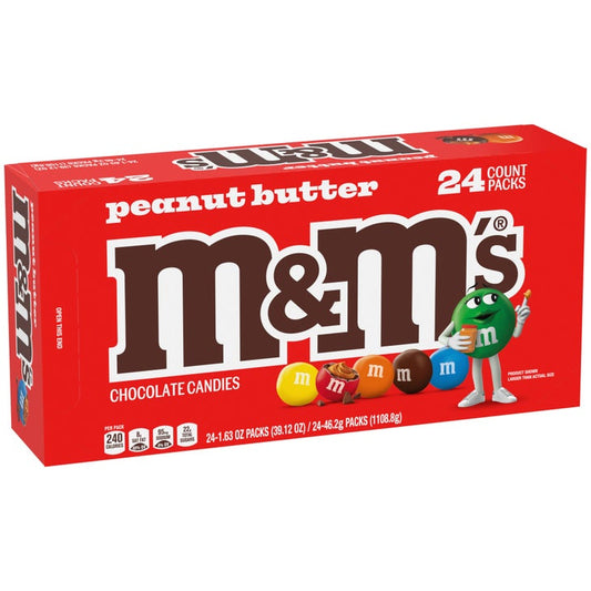 M&M's Chocolate Candy, Peanut Butter, Full Size 1.63 oz, 24-count